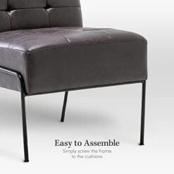 ELuxurySupply Armless Accent Chair | Upholstered Modern Living Room Chair With Metal Frame And Elegant Pintucking | Premium, Comfortable High Density Foam Cushion | Easy Assembly | Faux Black Leather -Safavieh Furnitue Shop 417gwO94GBL