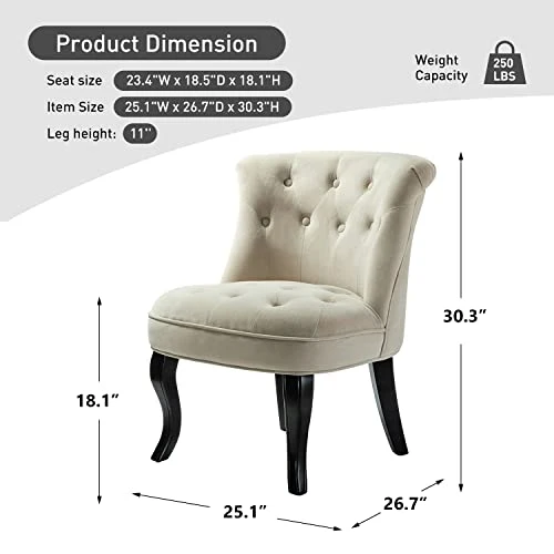 TINA'S HOME Tan Upholstered Velvet Small Chair Tufted Armless Accent Chair With Black Birch Wood Legs 4 TINA'S HOME Tan Upholstered Velvet Small Chair Tufted Armless Accent Chair With Black Birch Wood Legs - Image 4