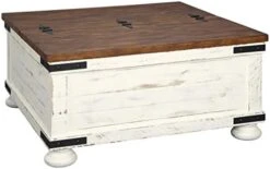 Signature Design By Ashley Wystfield Farmhouse Square Storage Coffee Table With Hinged Lift Top, Distressed White -Safavieh Furnitue Shop 4181VDL8chL. AC