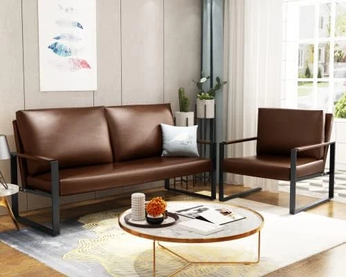 AWQM PU Leather Love Seats Sofa, 45" Mini Upholstered Couch For Small Space, Modern Accent Chair With Armrest And Removable Cushions, 2-Seater Lounge For Living Room, Bedroom, Office (Brown) 7 AWQM PU Leather Love Seats Sofa, 45" Mini Upholstered Couch For Small Space, Modern Accent Chair With Armrest And Removable Cushions, 2-Seater Lounge For Living Room, Bedroom, Office (Brown) - Image 7