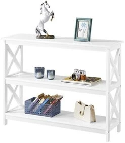 Yaheetech 3-Tier Console Table With 3 Storage Shelves, Entryway Table Sofa Side Narrow Long Table Bookshelf For Hallway Living Room, Accent Furniture, White -Safavieh Furnitue Shop 418PCqU gQL. AC