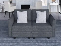 LLappuil Modular Sofa Faux Leather Fabric 112" Sectional Couch 4 Seater With Storage Seats Modern Sectional Sofa For Living Room, Office, Aqua Blue -Safavieh Furnitue Shop 418Tg0LSzrL. AC