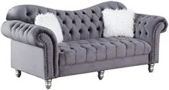 Morden Fort Velvet Chesterfield Chair, 45" W Classic Upholstery Armchair, Tufted Accent Chairs For Living Room Furniture, Beige -Safavieh Furnitue Shop 418ZCMdvbXS. AC