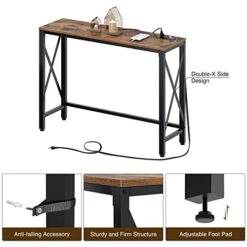 Rolanstar Console Table With 2 Outlets And 2 USB Ports, 39.4” Entryway Table With Metal Frame & X-Shaped Design, Narrow Sofa Table For Living Room And Hallway, Behind Couch Table, For Entryway, Foyer -Safavieh Furnitue Shop 418cFuedRLL