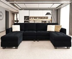 Belffin Velvet U Shaped Sectional Sofa Couch With Storage Ottoman Convertibel Sectional Sofa With Reversible Chaises Black -Safavieh Furnitue Shop 4193tHh3E L. AC