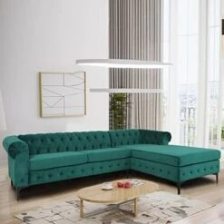 ORRD L-Shape Sectional Sofa, Velvet Tufted Chesterfield Couch Large Sofa Living Room Set With Chaise Lounge And Scrolled Arm For Living Room Home Furniture (Green) -Safavieh Furnitue Shop 4196V6wbNZL. AC
