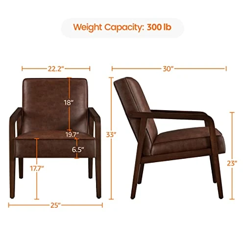 Yaheetech PU Leather Accent Chair, Mid-Century Modern Barrel Chair With Wooden Frame And Soft Thick Padded For Living Room Bedroom Home Office, Set Of 2, Dark Brown 2 Yaheetech PU Leather Accent Chair, Mid-Century Modern Barrel Chair With Wooden Frame And Soft Thick Padded For Living Room Bedroom Home Office, Set Of 2, Dark Brown - Image 2
