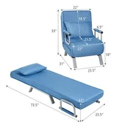 Giantex Convertible Sofa Bed Sleeper Chair, 5 Position Adjustable Backrest, Folding Arm Chair Sleeper W/Pillow, Upholstered Seat, Leisure Chaise Lounge Couch For Home Office (Blue) -Safavieh Furnitue Shop 419KXIbCvML