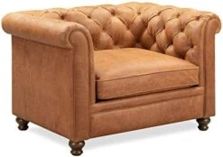 POLY & BARK Lyon Lounge Chair In Full-Grain Pure-Aniline Italian Leather, Cognac Tan -Safavieh Furnitue Shop 419M1XvSNVL. AC