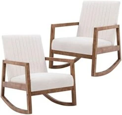 HNY Mid Century Rocking Nursery Chair With Wood Frames, Faux Leather Upholstered Farmhouse Living Room Armchair, For Living Room Bedroom, Light Brown -Safavieh Furnitue Shop 419OUiG6GbL. AC