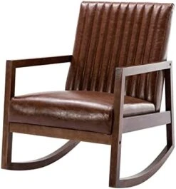 HNY Mid Century Rocking Nursery Chair With Wood Frames, Faux Leather Upholstered Farmhouse Living Room Armchair, For Living Room Bedroom, Light Brown -Safavieh Furnitue Shop 419PEDxXZwL. AC