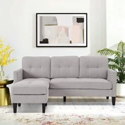 LETATA Convertible Sectional Sofa Couch With Chaise, Gray L Shaped Couch Sofa Set With Reversible Ottoman, Modern Small Sectional Couches For Living Room,Apartment,Small Spaces (Light Grey) -Safavieh Furnitue Shop 419Seg9jeIL