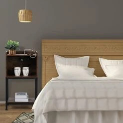 ABQ Nightstand With Charging Station, 2 Tier End Table With USB Ports And Outlets, Side Table With Drawer And Storage Shelf For Small Space In Living Room, Bedroom, 15.75 X 12.6 X 28.94 Inches -Safavieh Furnitue Shop 419UuW1FGvL