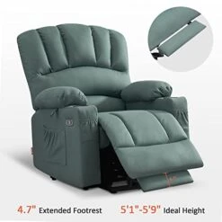 MCombo Electric Power Lift Recliner Chair Sofa With Massage And Heat For Elderly, Extended Footrest, Hand Remote Control, Cup Holders, USB Ports, 2 Side Pockets, Fabric 7095 -Safavieh Furnitue Shop 419XJw5EFXL