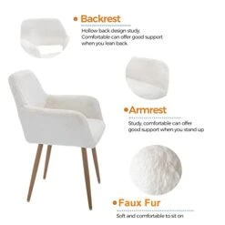 SSLine Faux Fur Vanity Chair Elegant White Furry Makeup Desk Chairs For Girls Women Modern Comfy Fluffy Arm Chair With Wood Look Metal Legs In Bedroom Living Room -Safavieh Furnitue Shop 419ZfCLebqL