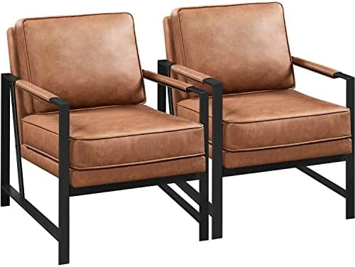 Yaheetech PU Leather Armchairs, Retro Leisure Accent Chair With Extra Soft Padded And Cushion, 105 Degree Slant Back, Modern Reading Arm Chair For Living Room/Office/Bedroom/Study, 2pcs, Light Brown 7 Yaheetech PU Leather Armchairs, Retro Leisure Accent Chair With Extra Soft Padded And Cushion, 105 Degree Slant Back, Modern Reading Arm Chair For Living Room/Office/Bedroom/Study, 2pcs, Light Brown - Image 7