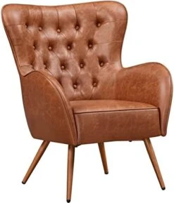 Yaheetech Leather Armchair, Deluxe And Modern Accent Chair Living Room Chair Single Sofa Chair Cozy With High Back And Pocket Coil Seat For Bedroom Home Office, Brown, Set Of 2 -Safavieh Furnitue Shop 419yHq2clUL. AC