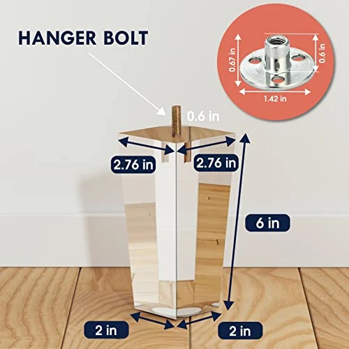 Ornavo Home Set Of 4 Square Mid-Century Modern 6 Inch Clear Acrylic Furniture Legs Replacement For Sofa, Couch, Armchair And Ottoman 4 Ornavo Home Set Of 4 Square Mid-Century Modern 6 Inch Clear Acrylic Furniture Legs Replacement For Sofa, Couch, Armchair And Ottoman - Image 4