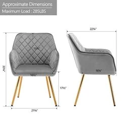 Duhome Velvet Accent Chair With Gold Legs, Upholstered Vanity Chair With Back Leisure Armchair For Living Room Bedroom Dining Room Grey -Safavieh Furnitue Shop 419zFfYKhvS