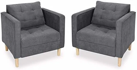 STHOUYN Mid Century Modern Upholstered Fabric Accent Chair With Arms Set Of 2 Armchair Comfy Reading Chair For Living Room Studio Office Couch, Single Sofa Set Bedroom Grey 6 STHOUYN Mid Century Modern Upholstered Fabric Accent Chair With Arms Set Of 2 Armchair Comfy Reading Chair For Living Room Studio Office Couch, Single Sofa Set Bedroom Grey - Image 6