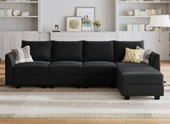 HONBAY Modular Sectional Sofa Convertible U Shaped Couch With Reversible Chaise Velvet Modular Sofa Sectional Couch With Storage Ottoman, Grey -Safavieh Furnitue Shop 41AGOk9HJSL. AC