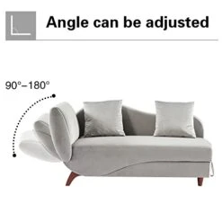 NOSGA Functional Indoor Chaise Lounge With Storage/2 Pillows And Solid Wood Legs, Modern Velvet Upholstered Sofa Recliner For Living Room Bedroom (Light Grey) -Safavieh Furnitue Shop 41ALpJkii6L