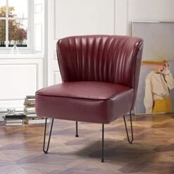 HULALA HOME Faux Leather Accent Chairs Set Of 2 With Metal Base, Mid Century Modern Living Room Chairs, Comfy Upholstered Armless Side Chairs For Bedroom, Camel -Safavieh Furnitue Shop 41ARqnZAkuL. AC