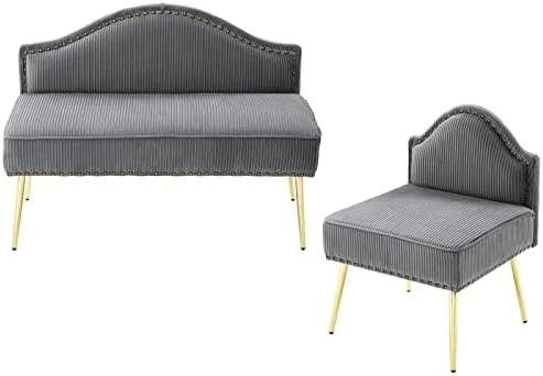 Homtique Velvet Loveseat & Accent Chair 3 Piece Set, Modern Upholstered Living Room Furniture Set, Armless Loveseat Settee With Gold Metal Legs, For Small Space, Bedroom, Apartment, Orange 10 Homtique Velvet Loveseat & Accent Chair 3 Piece Set, Modern Upholstered Living Room Furniture Set, Armless Loveseat Settee With Gold Metal Legs, For Small Space, Bedroom, Apartment, Orange - Image 10