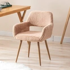 SSLine Faux Fur Vanity Chair Elegant White Furry Makeup Desk Chairs For Girls Women Modern Comfy Fluffy Arm Chair With Wood Look Metal Legs In Bedroom Living Room -Safavieh Furnitue Shop 41AieLq1KNL. AC