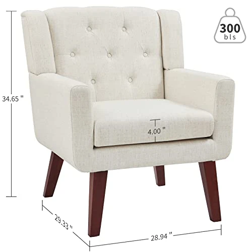 Accent Chair Button-Tufted Upholstered Living Room Chairs Comfy Reading Chair Mid Century Modern Chair With Linen Fabric Lounge Arm Chairs For Living Room Bedroom (Beige) 2 Accent Chair Button-Tufted Upholstered Living Room Chairs Comfy Reading Chair Mid Century Modern Chair With Linen Fabric Lounge Arm Chairs For Living Room Bedroom (Beige) - Image 2