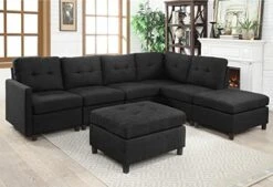 Moxeay Convertible Sectional Sofa With Ottoman Modular Sectional Sofa L Shaped Couch 6 Seater Sectional Couches For Living Room Apartment, Dark Grey -Safavieh Furnitue Shop 41Ax0eGw83L. AC