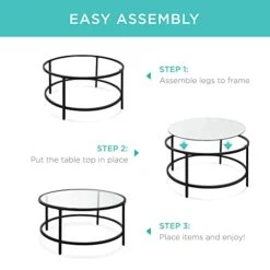 Best Choice Products 36in Modern Round Tempered Glass Accent Side Coffee Table For Living Room, Dining Room, Tea, Home Décor W/Metal Frame, Non-Marring Foot Caps - Black -Safavieh Furnitue Shop 41B0O69FfIL