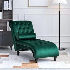 ONPNO Tufted Velvet Chaise Lounge Indoor, Leisure Accent Chair Upholstered Couch With Toss Pillow For Bedrooom Living (Blue) -Safavieh Furnitue Shop 41BBctzhEL. AC