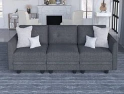 LLappuil Modular Sofa Faux Leather Fabric 112" Sectional Couch 4 Seater With Storage Seats Modern Sectional Sofa For Living Room, Office, Aqua Blue -Safavieh Furnitue Shop 41BFM787StL. AC