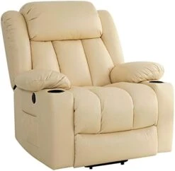 LEISLAND Power Lift Chairs Recliners For Elderly, Breathable Leather Recliner Chairs With Massage And Heat, Lay Flat Sleeper Chair With Cup Holder,OKIN Motor,USB Charge Port, Remote Control(Beige) -Safavieh Furnitue Shop 41BG1vN2y4L. AC