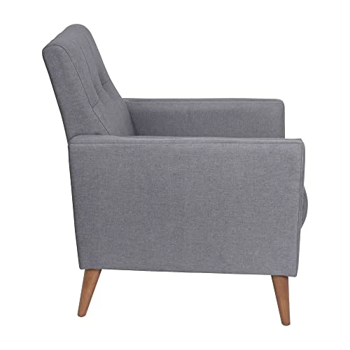 Flash Furniture Conrad Commercial Mid-Century Modern Chair - Slate Gray Faux Linen Upholstery - Buttonless Tufting - Wood Legs 4 Flash Furniture Conrad Commercial Mid-Century Modern Chair - Slate Gray Faux Linen Upholstery - Buttonless Tufting - Wood Legs - Image 4
