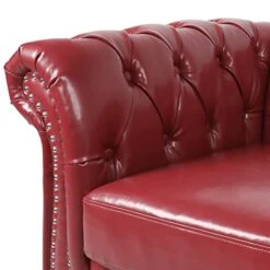 RARZOE 3 Pieces Living Room Furniture Sofa Sets,Modern Faux Leather Chesterfield Sofa&Chesterfield Club Chair&Chesterfield Loveseat Sofas Set With Nailhead Trim Scroll Arms For Living Room,Burgundy -Safavieh Furnitue Shop 41BT5r56paL