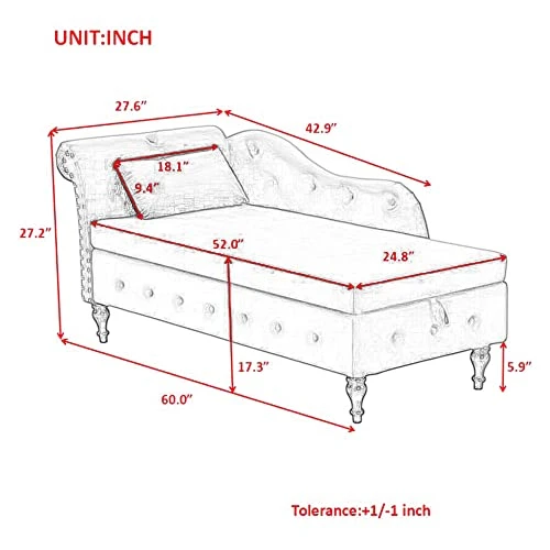 RARZOE Tufted Velvet Chaise Lounge Indoor With Storage, Upholstered Rolled Arm Chaise Lounges Indoor Chair, Right Arm Facing Chaise Lounge With Nailhead Trim For Living Room Bedroom Office,White 6 RARZOE Tufted Velvet Chaise Lounge Indoor With Storage, Upholstered Rolled Arm Chaise Lounges Indoor Chair, Right Arm Facing Chaise Lounge With Nailhead Trim For Living Room Bedroom Office,White - Image 6