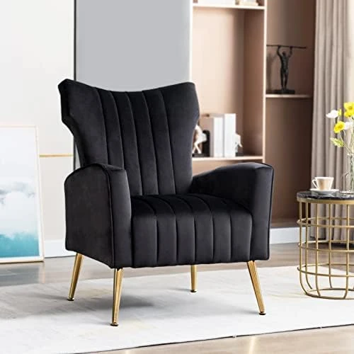 Artechworks Curved Tufted Accent Chair With Metal Gold Legs Velvet Upholstered Arm Club Leisure Modern Chair For Living Room Bedroom Patio, Caramel Color, Orange 14 Artechworks Curved Tufted Accent Chair With Metal Gold Legs Velvet Upholstered Arm Club Leisure Modern Chair For Living Room Bedroom Patio, Caramel Color, Orange - Image 14