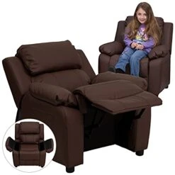Flash Furniture Charlie Deluxe Padded Contemporary Brown LeatherSoft Kids Recliner With Storage Arms -Safavieh Furnitue Shop 41BqAWfEJHS