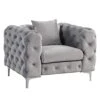 Morden Fort Modern Contemporary Accent Chair With Deep Button Tufting Dutch Velvet, Solid Wood Frame And Iron Legs-Silver Grey