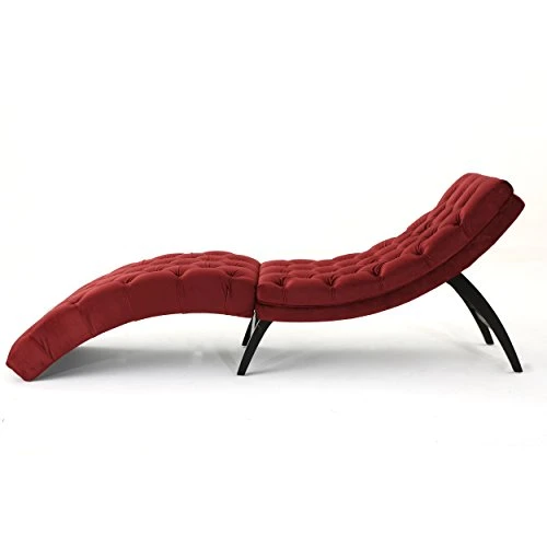 Christopher Knight Home Garret Tufted Velvet Chaise Lounge, Garnet / Dark Brown 77.6D X 24.8W X 28H In 3 Christopher Knight Home Garret Tufted Velvet Chaise Lounge, Garnet / Dark Brown 77.6D X 24.8W X 28H In - Image 3