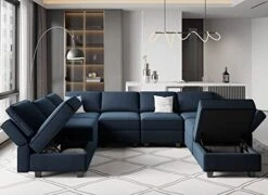 Belffin Modular Velvet Sectional Sofa With Storage Seat Oversized U Shaped Couch With Reversible Chaise Sofa Set With Ottoman Blue -Safavieh Furnitue Shop 41CSQsh8KwL