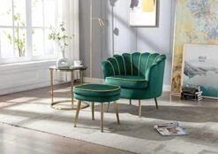 Modern Velvet Accent Chair With Ottoman Set, Upholstered Tufted Barrel Chair Leisure Chair With Footrest And Metal Legs For Living Reading Room Bedroom Office (Light Blue) -Safavieh Furnitue Shop 41CTdPNLK0L. AC
