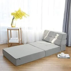 BestComfort Folding Chair Bed Floor Sofa Bed, Upholstered Guest Chaise Lounge Trifold Mattress For Bedroom Living Room Dorm Furniture, Video Gaming Sofa Bed Sleeper Convertible Chair (Gray) Grey -Safavieh Furnitue Shop 41CTrD8jbL. AC