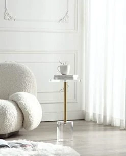 Artmaze Clear Acrylic End Table,Side Table,Brushed Brass Metal,Round,for Office, Living Room And Bedroom,Easy Assembly,12x12 Inch，21.3 Inch High -Safavieh Furnitue Shop 41CcNLXwWVL