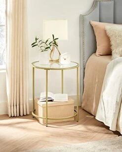VASAGLE Round Side Table, Glass End Table With Metal Frame, Gold Coffee Table With Modern Style For Living Room, Balcony, Bedroom -Safavieh Furnitue Shop 41Cj5nYgnJL