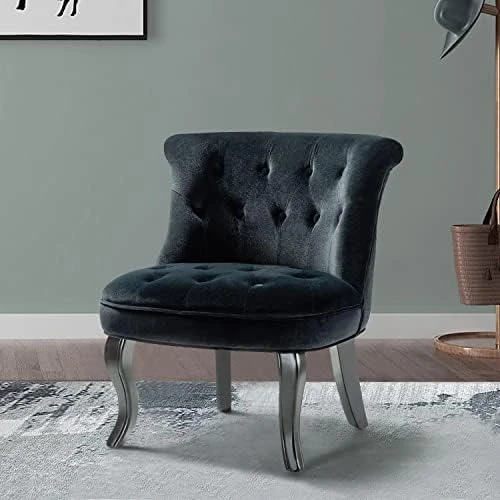 TINA'S HOME Tan Upholstered Velvet Small Chair Tufted Armless Accent Chair With Black Birch Wood Legs 6 TINA'S HOME Tan Upholstered Velvet Small Chair Tufted Armless Accent Chair With Black Birch Wood Legs - Image 6