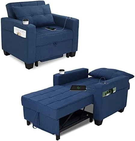 DURASPACE Futon Sofa Bed, 3 In 1 Convertible Sofa Chair Bed, Adjustable Backrest Chair, Chaise Lounge With USB Ports, Cup Holder, Side Pocket, Storage Box For Living Room (Dark Gray Linen) 7 DURASPACE Futon Sofa Bed, 3 In 1 Convertible Sofa Chair Bed, Adjustable Backrest Chair, Chaise Lounge With USB Ports, Cup Holder, Side Pocket, Storage Box For Living Room (Dark Gray Linen) - Image 7