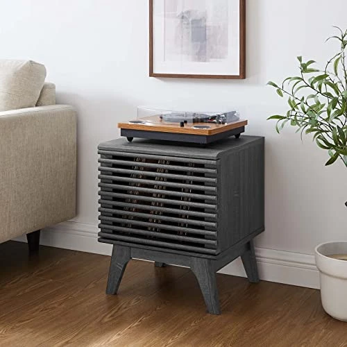 Modway Render Mid-Century Modern 19" Vinyl Record Display Stand In Charcoal 1 Modway Render Mid-Century Modern 19" Vinyl Record Display Stand In Charcoal